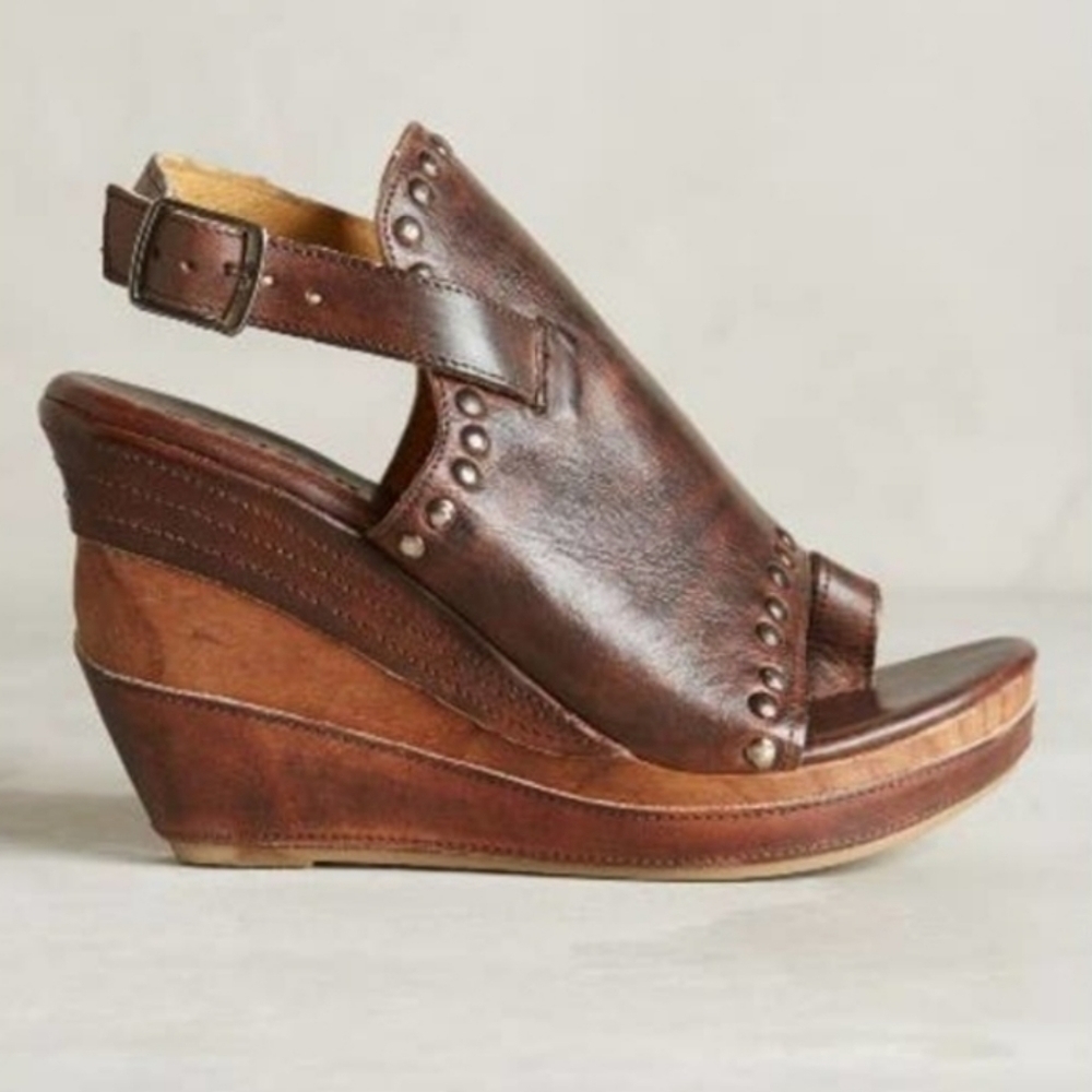 Bed Stu Womens Joann Ankle Leather Hobo Wedge Loop Toe Sandals shoes sz 9.5